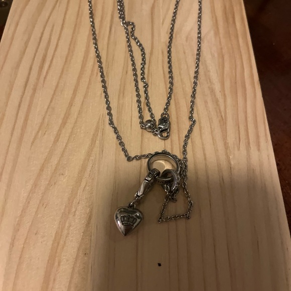 Juicy Couture Heart Crown Pendant Necklace Silver Tone Chain Womens Jewelry - Picture 3 of 6